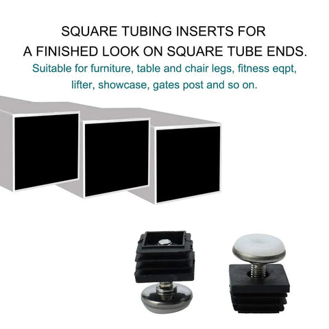 Squash That Floor Wobble Fast With Premium Adjustable Leveling Feet Sized For Square Tubing Furniture Glides Table Desk Leg Hardware Base Pads Eight Full Sets, showing black square tubing inserts.