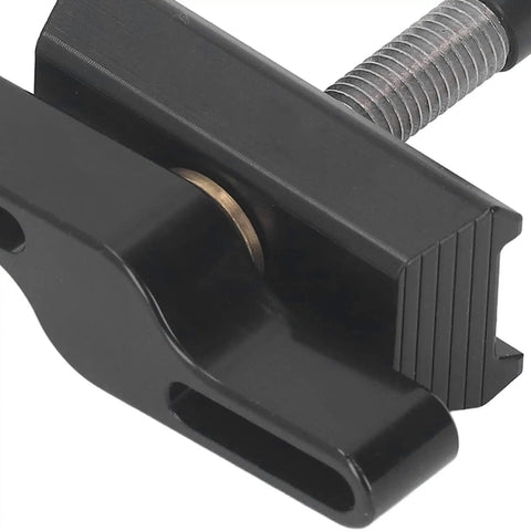 Heavy Duty Folding Bike Hinge Clamp Made From Lightweight Aluminum Alloy With Black Anodized Finish And Stainless Steel Rod close-up showing secure fit and smooth mechanism.
