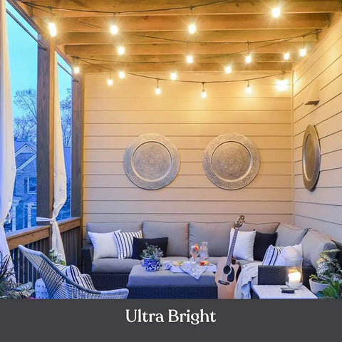 Ambience Pro Outdoor String Lights 24 Foot Commercial Grade Waterproof Patio Lighting with Seven 11W Edison Bulbs on Porch
