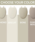 Choose your color for Durable Wood Toilet Seat With Easy Clean Hinges, Round Biscuit Color, Made In USA, shown in four shades.
