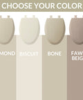 Durable Wood Toilet Seat With Easy Clean Hinges Round Almond Finish Made In USA Quick Release shown in 4 colors