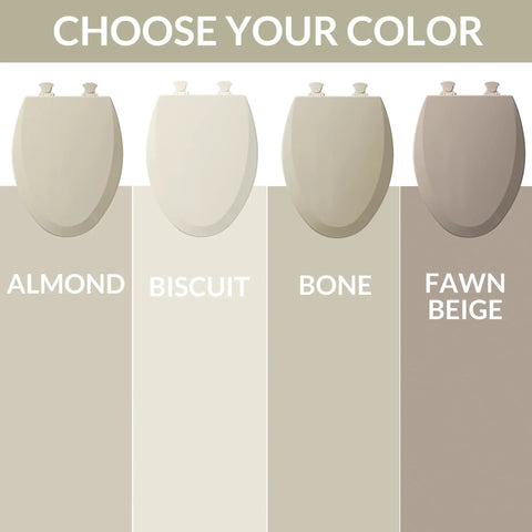 Color options for Durable Wood Toilet Seat With Easy Clean Hinges Elongated Biscuit Finish Made In USA Off White Color No Fuss