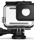 Super Suit Dive Housing For HERO7 HERO6 HERO5 Clear One Size With Two Waterproof Backdoors, front view showing lens opening