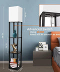 Floor Lamp With Shelves Modern Standing Shelf Light With 3 CCT LED Bulbs Built In Storage Shelves For Living Room Bedroom And Office Black Finish Sturdy No Tip Base