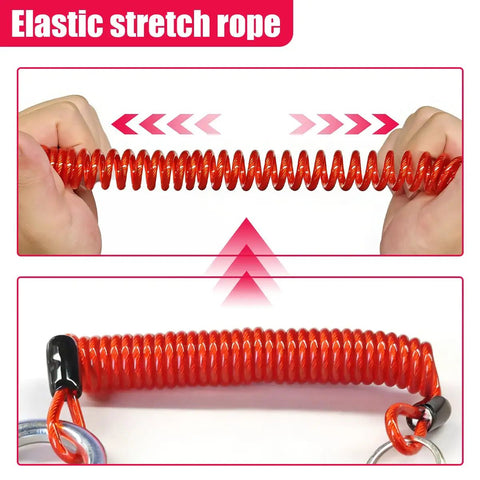 Tough As Nails Trailer Breakaway Cable With Universal RV Camper Brake Tether Line showing elastic stretch rope in red.
