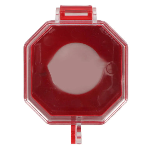 Top view of Lockout Box Type Transparent Emergency Stop Button Cover For Industrial Electrical Equipment with red trim.