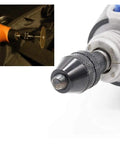 Quick Change Keyless Chuck For Rotary Tools Swaps Bits Instantly, black chuck on rotary tool for secure bit attachment.