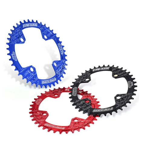 104 BCD Wide Bicycle Chainring Set For Road BMX And MTB Bikes 34T 38T 42T Aluminum Alloy Upgrade in blue, red, and black colors