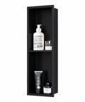 Stainless Steel Shower Niche 8 Inch By 24 Inch Recessed Wall Nook With Double Shelves No Tile Needed Matte Black Bathroom Storage Waterproof