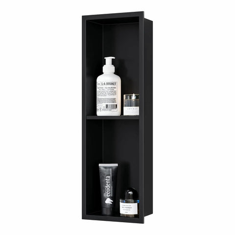 Stainless Steel Shower Niche 8 Inch By 24 Inch Recessed Wall Nook With Double Shelves No Tile Needed Matte Black Bathroom Storage Waterproof