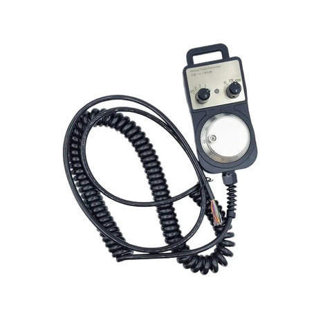 Check Out This Awesome 4 Axis Electronic Handwheel Encoder And Manual Pulse Generator For Precise CNC Machine Control That Lets You Dial It In Smoothly While Juggling Six Axis Operations With Ease On The Shop Floor., black plastic CNC MPG handwheel encoder with coiled cable