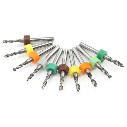 Miniature Micro Twist Drill Bit Set In Tungsten Steel For PCB Repair, Straight Handle Bits 2.1mm To 3.0mm displayed in an arc