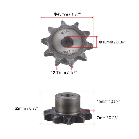 Beefy 10 Teeth Type B Sprocket For Single Strand Chain Half Inch Pitch 10mm Bore Carbon Steel ISO 08B Heavy Duty Gear Built For Industrial Use Smooth Engagement And Long Lasting Performance