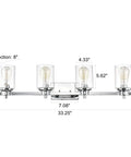 Chrome Farmhouse 4 Light Gooseneck Vanity Light Dope Industrial Style Wall Sconce shown with measurements and clear glass shades