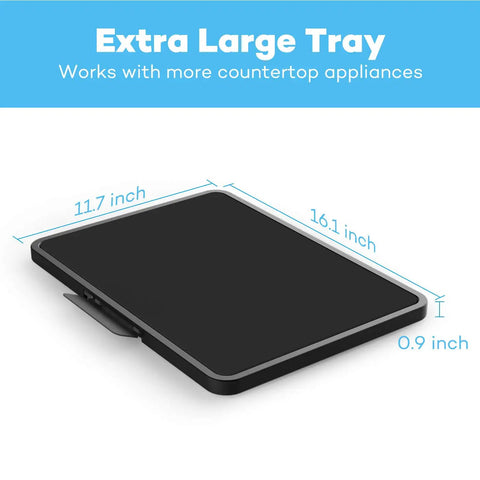 Extra Large Appliance Sliding Tray With Lever Assist For Easy Under Cabinet Rolling display showing dimensions and design
