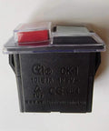Heavy Duty 4 Pin Industrial Push Button Switch 125V 10 Amp Waterproof On Off Control For Bench Drills Grinders And Power Tools IP54 Rated Built Like A Tank Two Pack, showing top view with red and clear buttons.