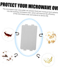Illustration of Mica Sheets For Microwave Oven Heat Resistant Insulation Plates with food debris examples, protects against splatter.