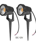 Dope High Power Outdoor COB LED Landscape Lights Pack Of 2 With Spiked Stands, 5W Warm White And Cool White, 12V DC, front view.