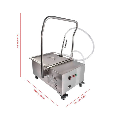 Heavy Duty Mobile Fryer Filter Machine 38L Commercial Oil Filtration System Removes Grease And Impurities For Restaurant Deep Frying stainless steel fryer with handle and hose.