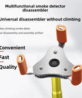 Extended Reach Smoke Detector Removal Tool With 4.3 Meter Aluminum Pole For High Ceilings showing a smoke detector disassembler with orange grips.