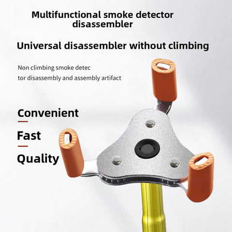 Smoke Detector Disassembly Pole With Rock Solid Anti Pinch Head And Killer Reach For High Ceilings tool for easy smoke detector removal.