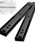 Heavy Duty Drawer Slides And Table Extension Rails, Two-Section Stretching, Thick Cold-Rolled Steel, Ultra Strong 50kg Per Pair, Quiet Cushioned Rails With Rubber Pads And Ball Bearings, Rust-Resistant, Durable Build drawer slides pair shown open and folded