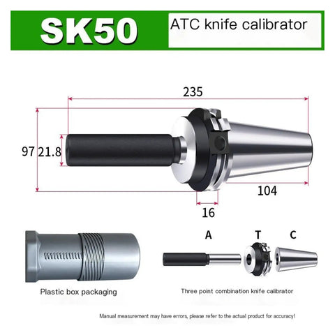 CNC BT30 BT40 BT50 ATC Spindle Calibration Shank Tool Changer Arm Alignment Gauge Heavy Duty steel knife calibrator with dimensions.