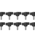 Superb 10 Pack M5 X 12Mm Plastic Thumb Screws Slick Tee Wing Knobs arranged in two rows showing black fasteners for easy gripping.