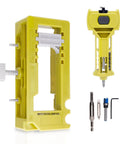 Hinge And Latch Installation Kit With ABS Mortiser Template, adjustable tools, and accessory bits for accurate scoring and chiseling.