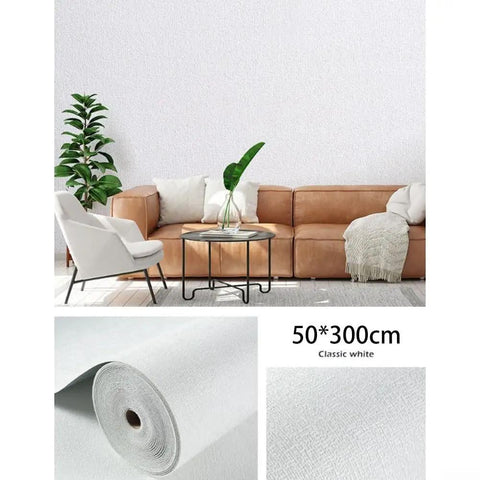 Hassle Free Peel And Stick Self Adhesive Wallpaper Roll Hella Waterproof Moisture Proof Thermal Insulation Wall Sticker Pasteless Contact Paper Super Snazzy Home Decor Big Time Upgrade 50X300Cm Wrap on white backdrop with brown couch and indoor plants.