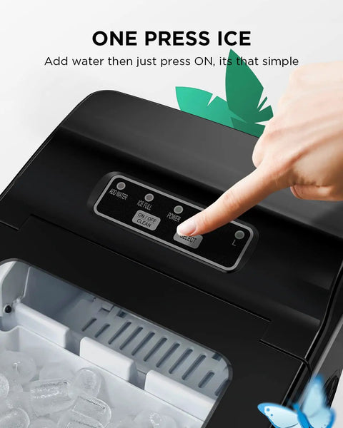 Scooper Free Nugget Ice Maker On Your Countertop Drops Soft Chewy Ice Straight Into Your Glass In Under Ten Minutes Plus Cleaning Tabs For Effortless Home Bars And Weekend Hangouts with control buttons and ice.