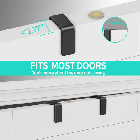 Rock Solid Over The Door Organizer With Four Roomy Metal Baskets And Adjustable Coat Hook For Bathroom Kitchen Pantry Closet Storage Rack hanging on a door.