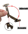 4 Pack Small Antique Brass Lid Folding Support Hinges For Wooden Boxes, Jewelry Cases and Chests, shown adjustable and rotatable.