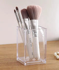 Clear Acrylic Pen And Pencil Holder Cup For Your Desk, Makeup Brush Organizer And Jewelry Holder, 2.6x2.6x4 inch with makeup brushes
