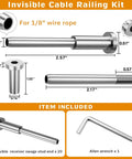 Hidden Cable Railing Kit for 2x2 Posts Twenty Pack One Eighth Inch T316 Stainless Steel Swage Stud End Invisible Receiver System