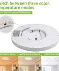 12 Inch LED Round Flat Panel Light With 3 CCTs 3000K 4000K 5000K 24W Edge Lit Flush Mount Ceiling Fixture For Kitchen Bedroom