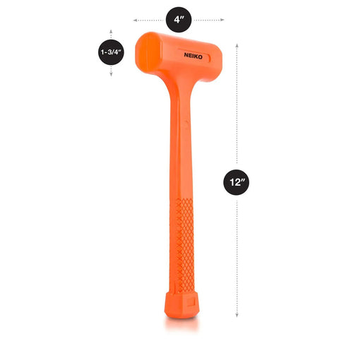 1 Lb Neon Orange Dead Blow Hammer With Unibody Molded Body And Checkered Grip, Spark And Rebound Resistant, Steel Shot Filled Head