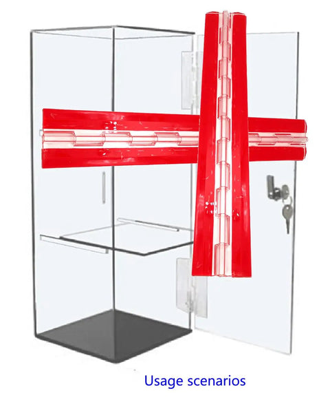 Hella Tough Clear Acrylic Continuous Piano Hinge Set 12 Inch self adhesive strips shown on a transparent display box for retail use.