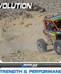 Off-road vehicle with Beefed Up Rhino 2.0 Heavy Duty Rear Axles For Polaris RZR, 4340 Chromoly Steel, desert terrain