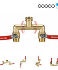 360 Degree Rotating Garden Hose Splitter With Independent Valves, 3/4 Inch GHT Brass High Flow Splitter, Heavy Duty Faucet Attachment For Outdoor Yard, Swivel Heads For Easy Hose Management, brass splitter front view
