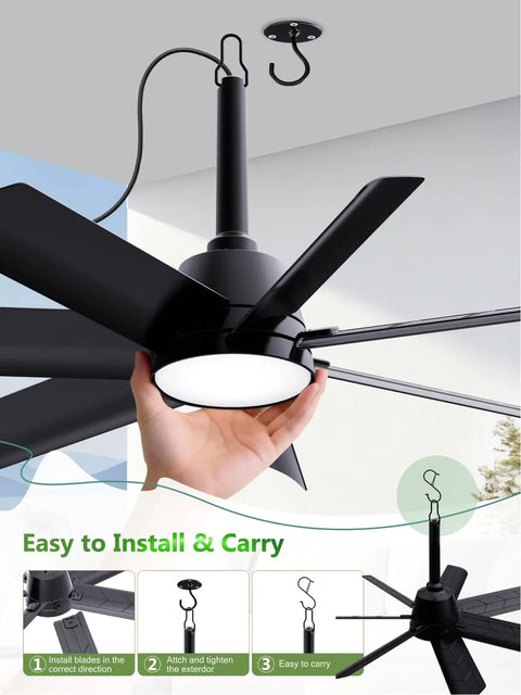 28 Inch Outdoor Ceiling Fan With Light And Remote Plug In Portable Waterproof Hanging Fan for camping patios porch and RV