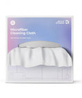 JSAUX 50-pack microfiber cleaning cloths; front-of-box with white cloth draped over devices on gradient purple background