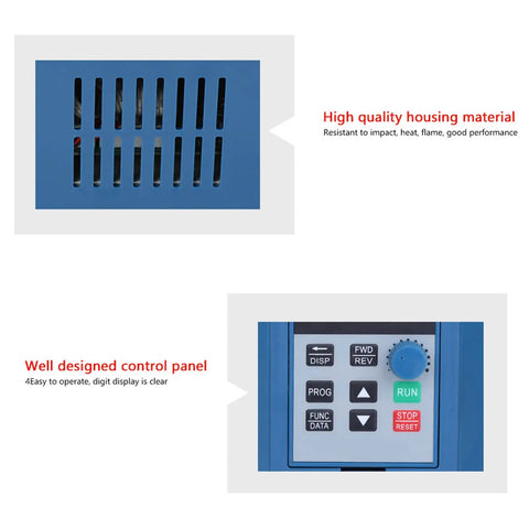 Rugged 4KW Variable Frequency Drive VFD Inverter For Three Phase 380V Systems, Beefy Torque Spindle Motor Speed Controller With Wide Range, Anti Trip, Dust Resistant, Industrial Grade with vented housing and control panel