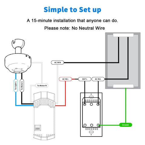 Installation diagram for Ceiling Fan Remote Control Kit With Dimmer Light Switch, Wall Switch UC9050T Replacement for fans.