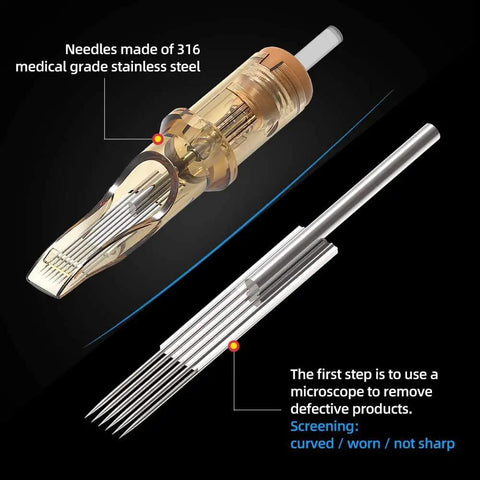 Pro Grade 50Pcs Tattoo Cartridges Needles 12 Standard 15RM Disposable with 316 stainless steel details