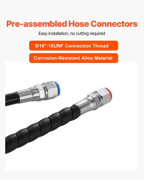 Close-up of 20ft Hydraulic Steering Hose Kit for Outboard Motors 2 Pack Leak Proof TPEE Hoses with pre-assembled connectors.