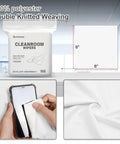 Top Shelf Hardcore Cleanroom Cloth Wipes 6X6 Inches 140 GSM Polyester Microfiber Shop Rags in packaging with absorbent fabric.