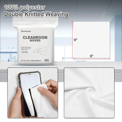 Top Shelf Hardcore Cleanroom Cloth Wipes 6X6 Inches 140 GSM Polyester Microfiber Shop Rags in packaging with absorbent fabric.