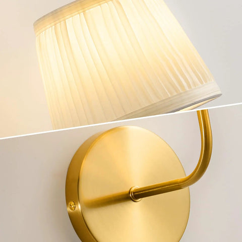 Top Tier Battery Operated Wall Sconces With Wrinkle Free Fabric Shade And Handy Remote Control For Chill Ambient Bedroom Lighting Modern Room Upgrade Set close-up of fabric shade and gold wall mount.