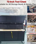 Tough As Nails 72 Inch Rolling Tool Chest With Fifteen Deep Drawers And Three Spacious Upper Cabinets heavy-duty steel build with matte black finish.